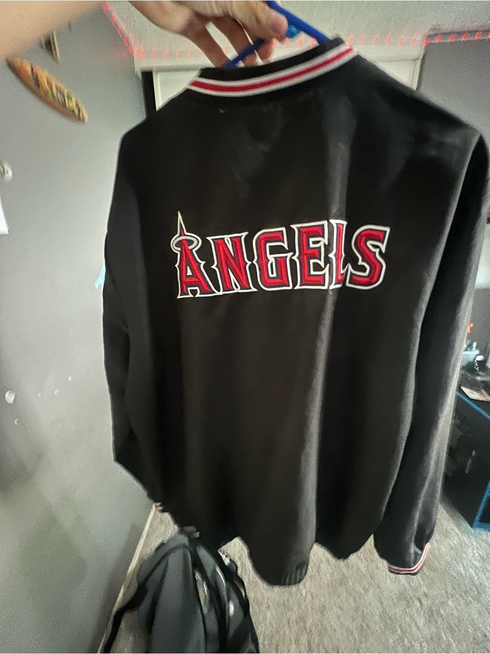 Angels Black Varsity-Style Men’s Jacket - Red & White Lettering